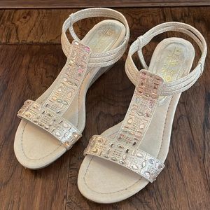 New York Transit Rose Gold Gemstone Wedge Vacation Sandals